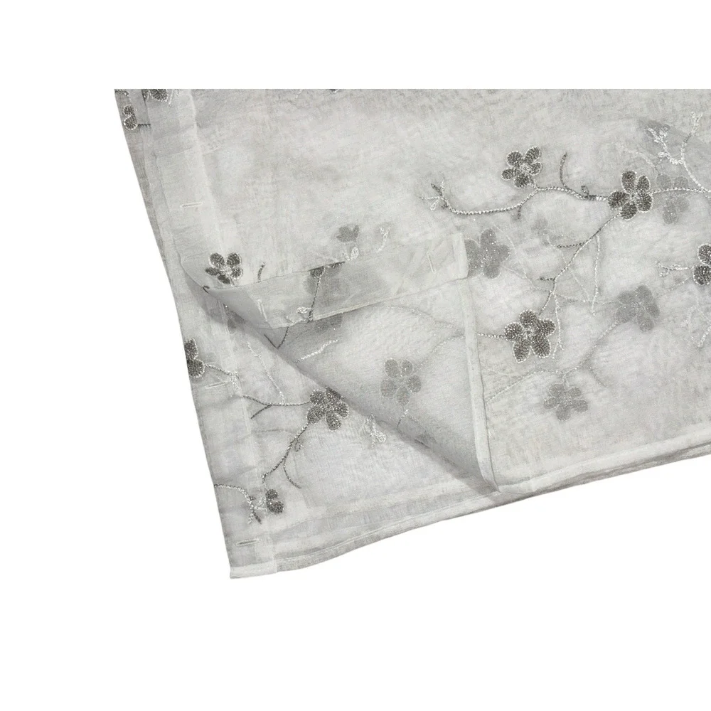 Stunning Sheer Embroidered Shower Curtain White Fabric Silver Metallic Design